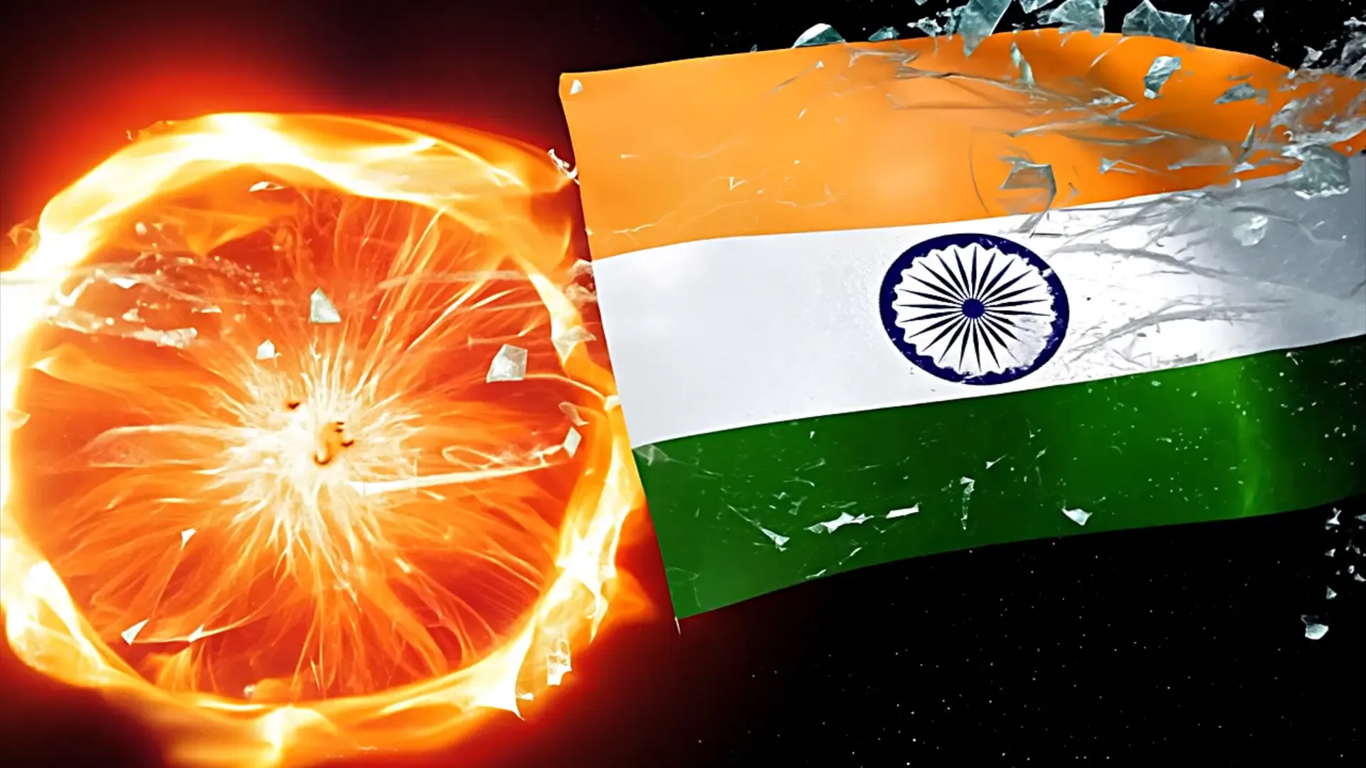 India Flag Cracking with Fireball Overlay for Powerful Logo Reveal Animation